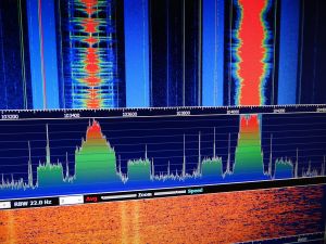 Local 103.5 WTOP and 104.1 WPRS tuned in via the RTL-SDR.  Note the HD Radio digital signals surrounding both signals.